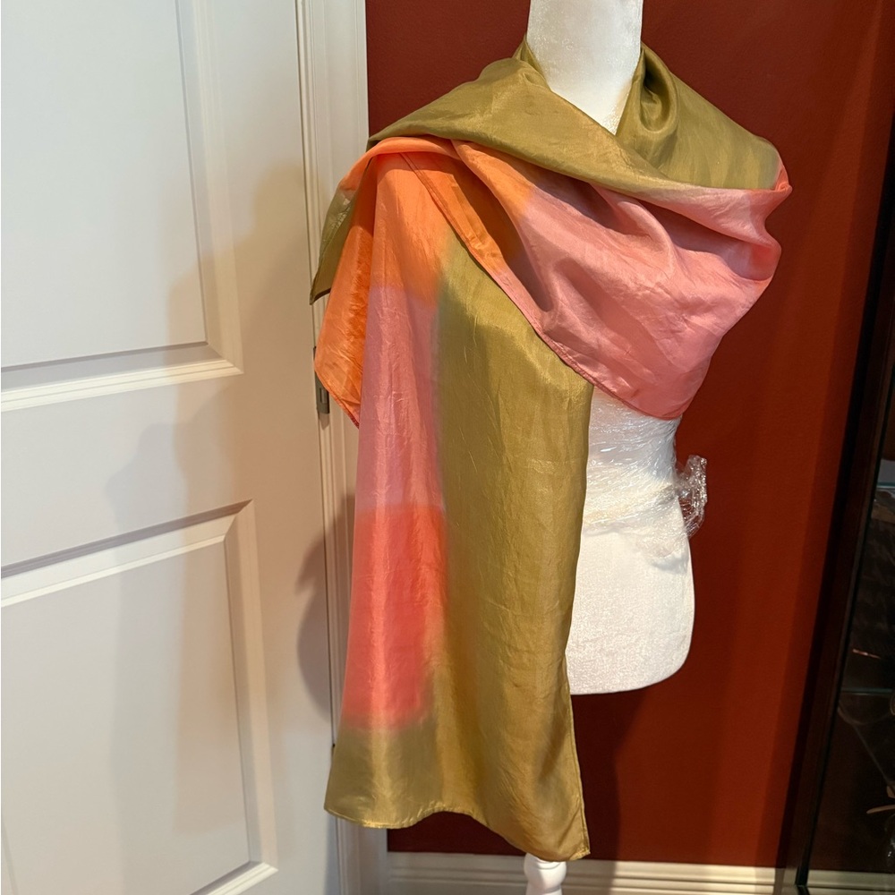 Elegant Chicos  Orange, Green/Gold Silk Scarf